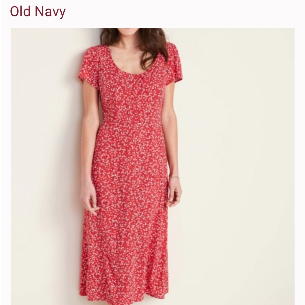 Red floral midi dress
